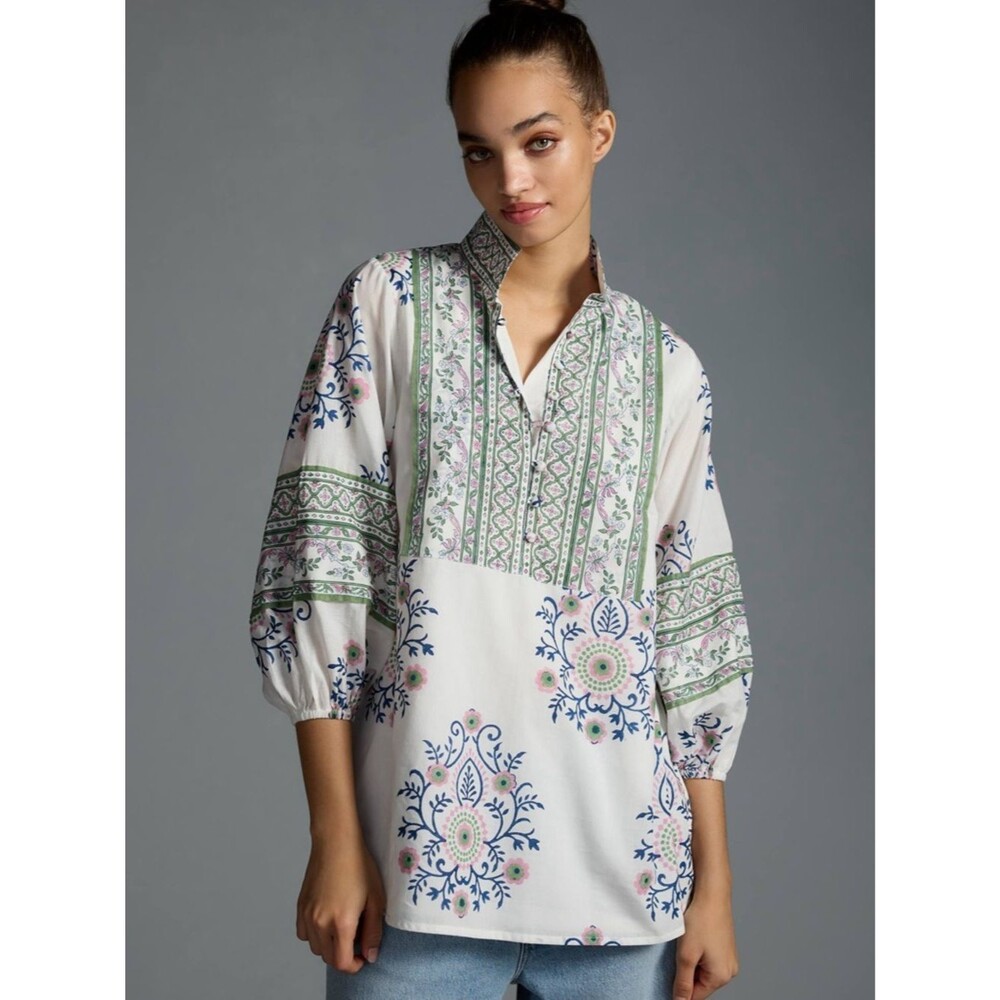 ✦NWT Anthropologie Sue Sartor Bangalore Tunic | Pink Combo | Medium Petite